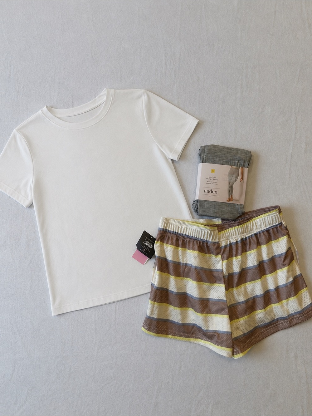 Target Tee with Striped Lounge Shorts and leggings